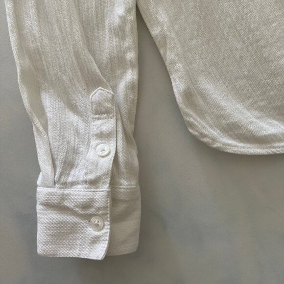 Liz Claiborne Petite White Cotton Button V-Neck Long Sleeve Cover Up Blouse - Picture 5 of 7